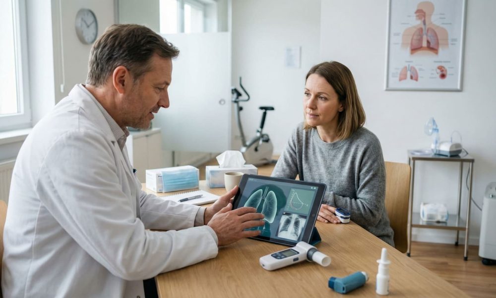 Respiratory health guide focused on lung and airway wellness with realistic breathing and care context