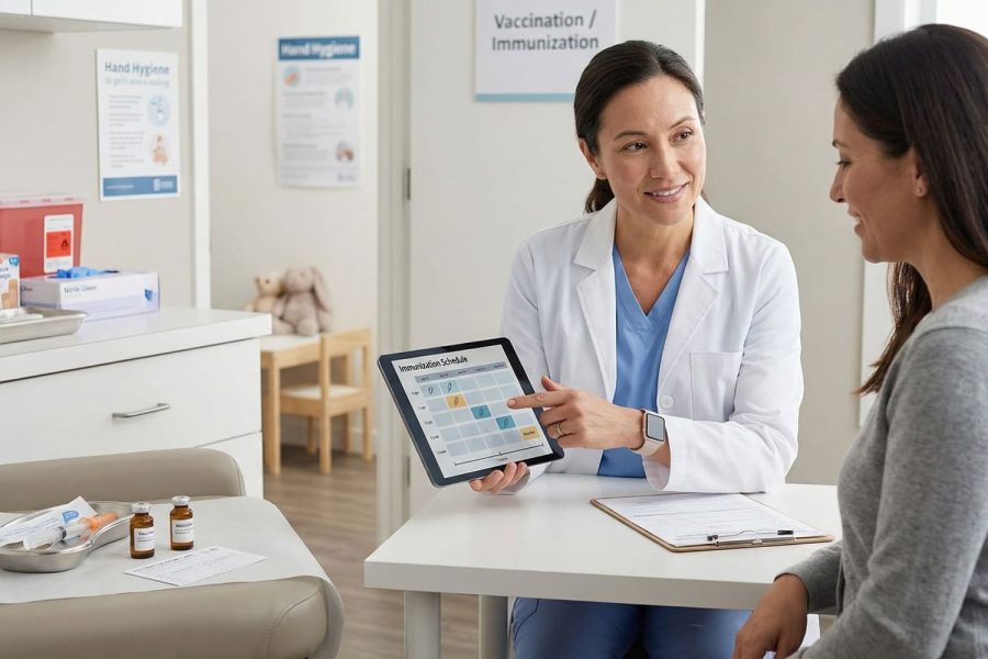 Vaccine programs guide illustrating immunization and disease prevention across age groups